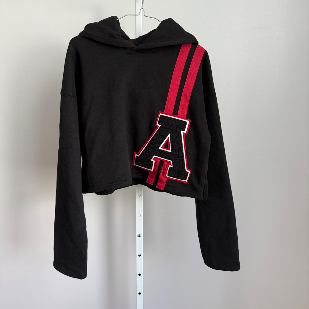 Emma & Sam Black Hoodie Cropped Sweatshirt Varsity sz S NWT Collegiate Preppy